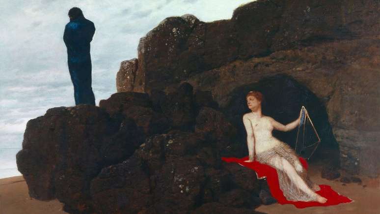 Odisseu e a ninfa Calipso: no in&iacute;cio do poema, os dois vivem juntos h&aacute; sete anos
