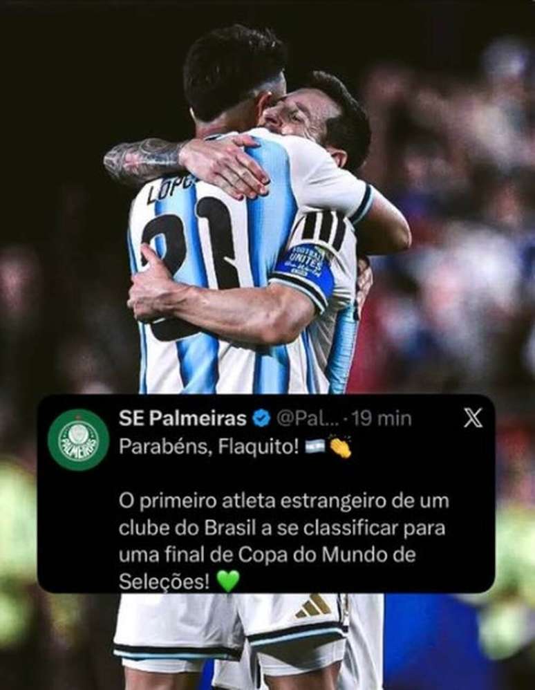Palmeiras parabeniza Flaco L&oacute;pez &ndash;