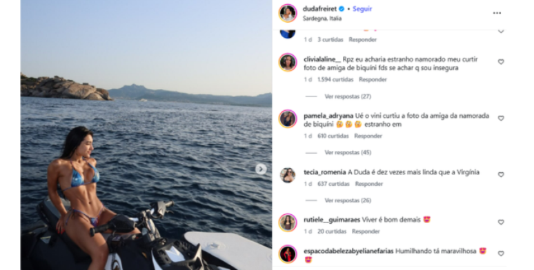 Curtida de Vini Jr. em foto de Duda Freire &eacute; questionada por internautas