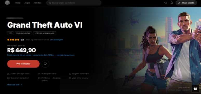 Site fraudulento de venda do GTA 6