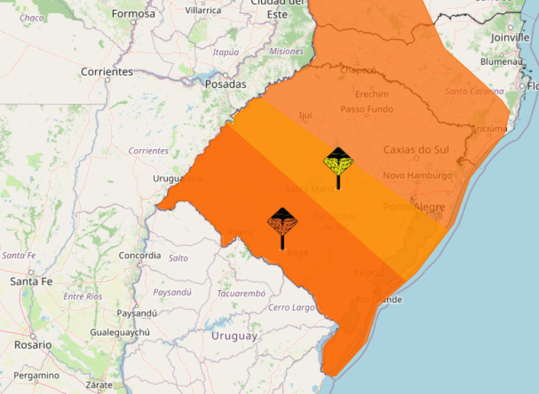 O Estado do Rio Grande do Sul est&aacute; sob alerta para tempestade, chuva de granizo e trovoadas
