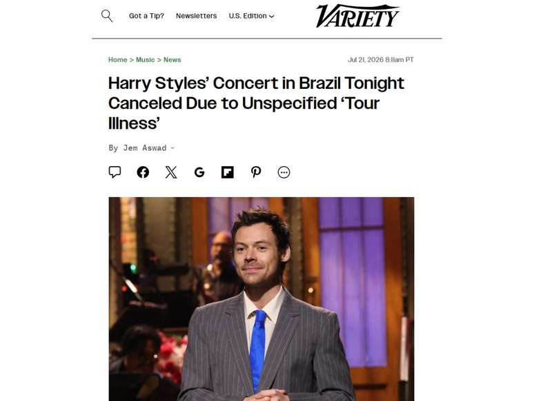 M&iacute;dia internacional repercute show cancelado de Harry Styles em SP