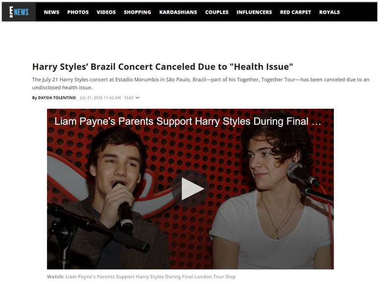 M&iacute;dia internacional repercute show cancelado de Harry Styles em SP