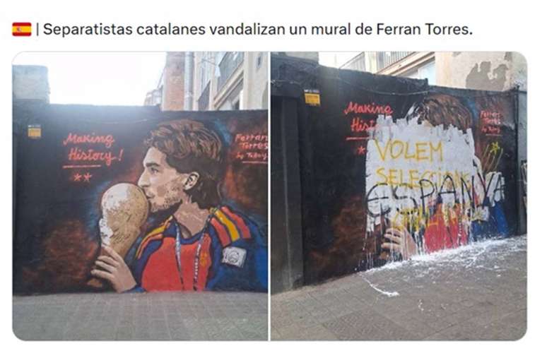 Manifestantes vandalizaram o mural em homenagem ao t&iacute;tulo da Espanha em Barcelona &ndash;