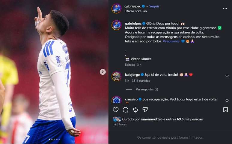 Gabriel Pec fazia sua estreia como titular quando sofreu a grave les&atilde;o &ndash;