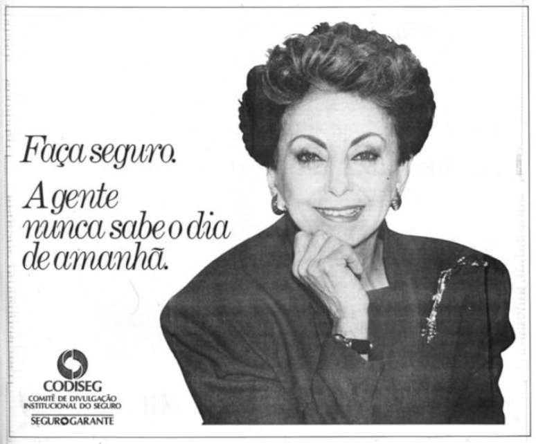 Publicidade com a inscri&ccedil;&atilde;o "Fa&ccedil;a seguro - A gente nunca sabe o dia de amanh&atilde;" marcou &eacute;poca &agrave;s v&eacute;speras da morte de Odete Roitman (Beatriz Segall) em 'Vale Tudo' (1988)