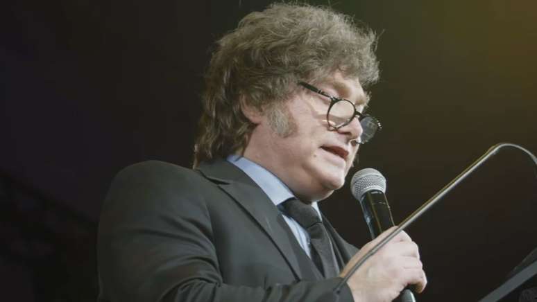 Javier Milei faz discurso em evento de Fl&aacute;vio Bolsonaro em S&atilde;o Paulo