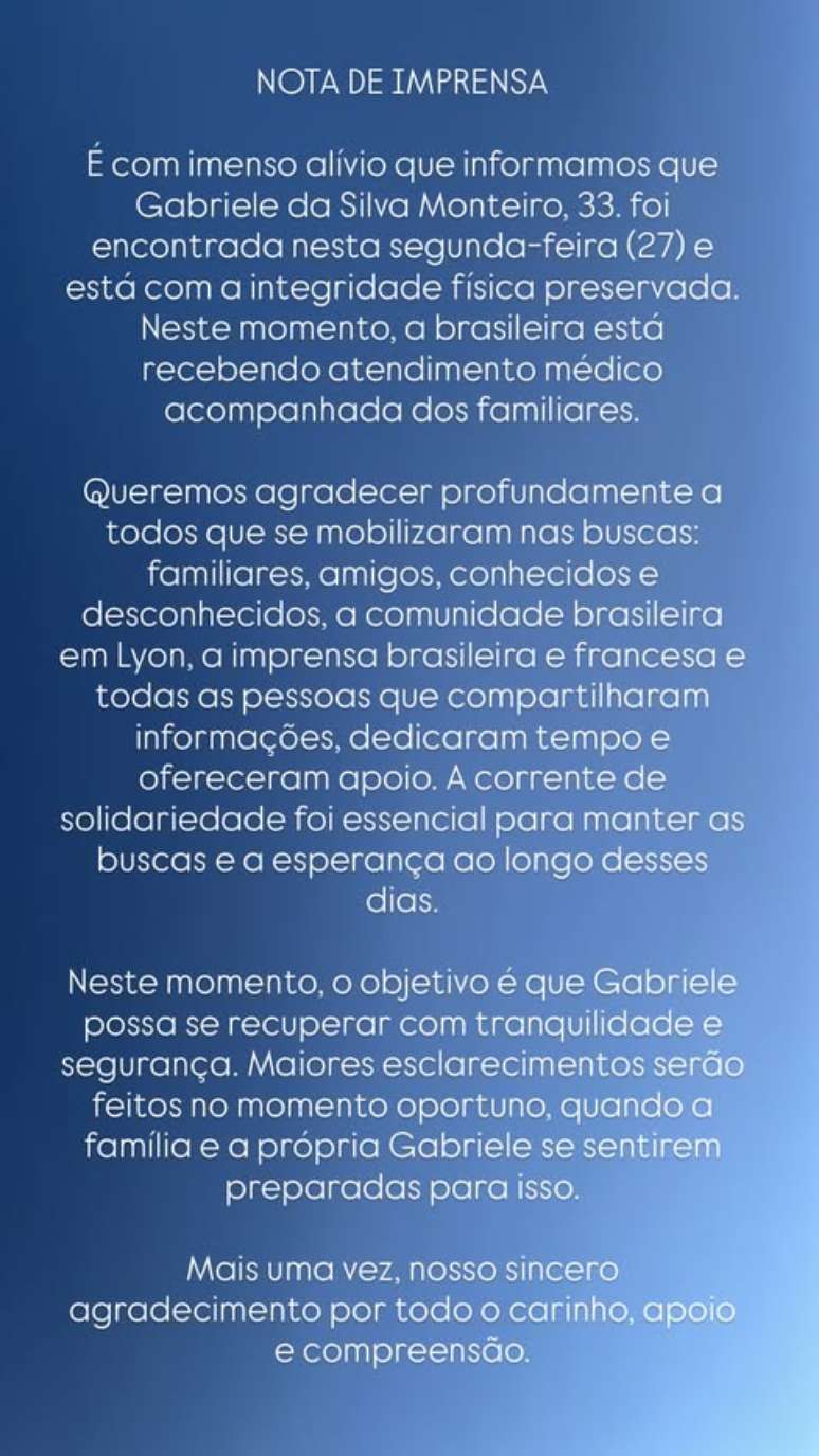 Gabriele Monteiro foi encontrada com &lsquo;integridade preservada&rsquo; segundo familiares