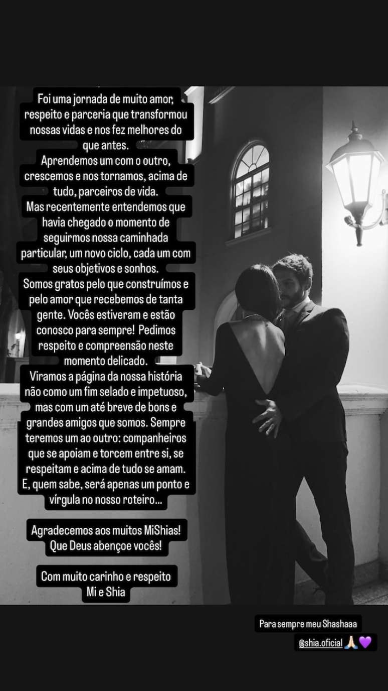 Michelle Barros e Shia Phoenix anunciaram fim do namoro com mensagem no Instagram