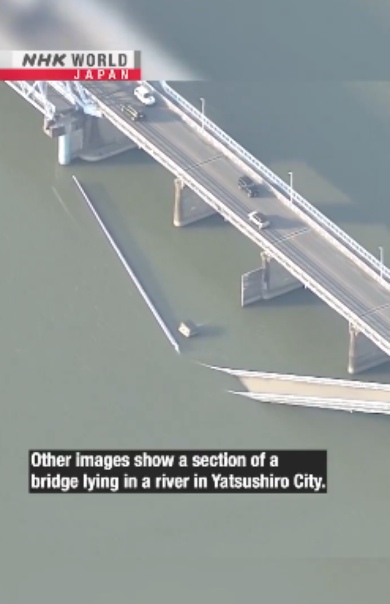 Uma ponte na cidade de Yatsuhiro tamb&eacute;m colapsou