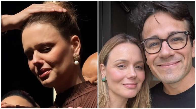 Grazie Schmitt recebendo a un&ccedil;&atilde;o e, ao lado, com o marido Paulo Leal
