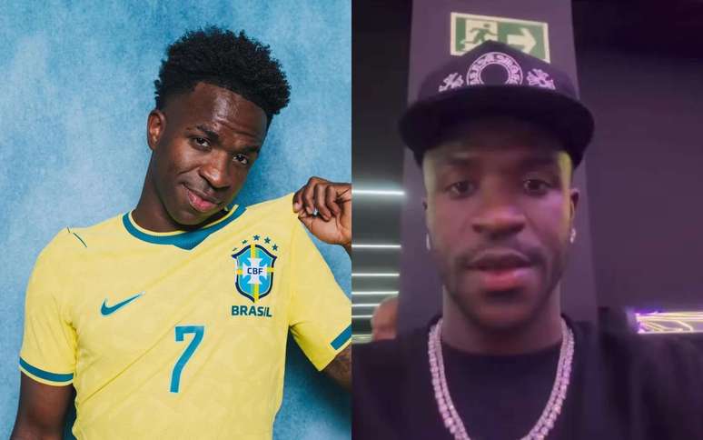 Vini Jr. antes e depois da harmoniza&ccedil;&atilde;o facial (Fotos: Reprodu&ccedil;&atilde;o/Arquivo pessoal/Redes sociais)