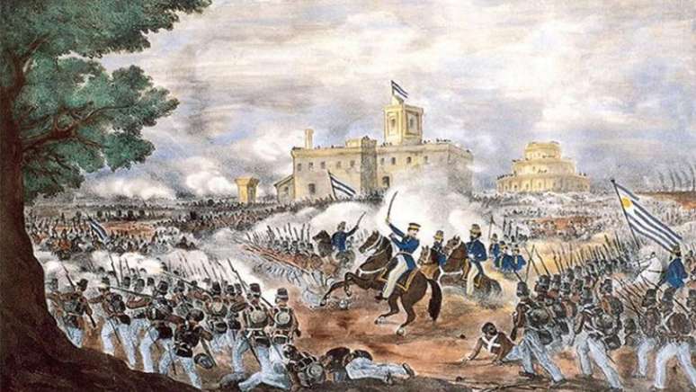 Passagem do Tonelero durante a Guerra do Prata (1851-52), em litografia de Alejandro Bernheim e Carlos Penutti