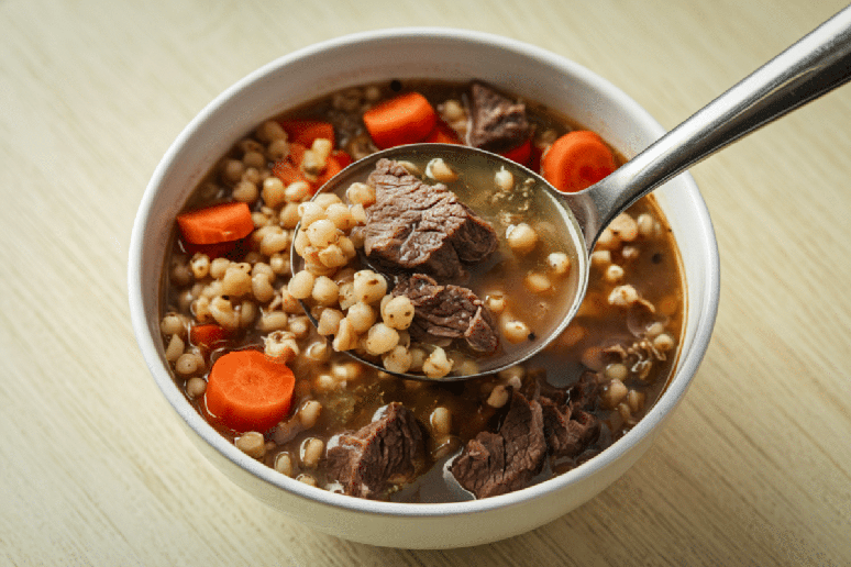Sopa de carne com cevadinha e legumes 