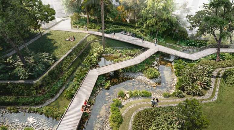 Imagem ilustrativa da vista a&eacute;rea do Parque do Bixiga, projetado pelo escrit&oacute;rio paulistano Democratic Architects.