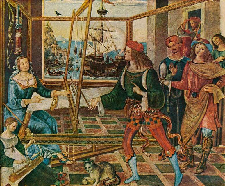 Penélope com os pretendentes, 1509. Pintura do artista Bernardino (1909)