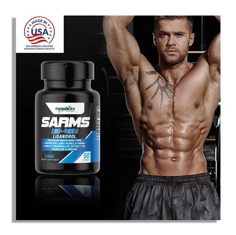 An&uacute;ncios dos SARMs (sigla em ingl&ecirc;s para moduladores seletivos de receptores androg&ecirc;nicos) da Paradigm Peptides afirmavam que os suplementos eram feitos nos Estados Unidos.