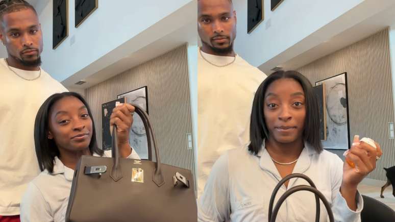 A ginasta ol&iacute;mpica Simone Biles revelou que carrega medicamentos de emerg&ecirc;ncia para ansiedade em sua bolsa durante as viagens. A informa&ccedil;&atilde;o foi compartilhada em um v&iacute;deo publicado em seu perfil no Instagram, gravado com o marido, o jogador de futebol americano Jonathan Owens, ao fundo.