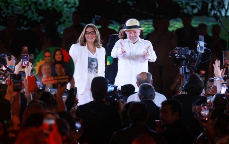 Janja e Lula durante conven&ccedil;&atilde;o nacional do PT.