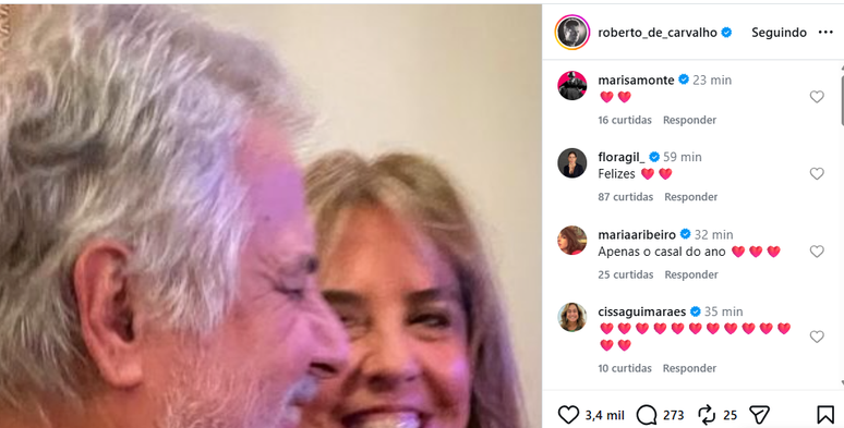 Famosos reagem nos coment&aacute;rios de foto de Roberto de Carvalho com Lilibeth Monteiro