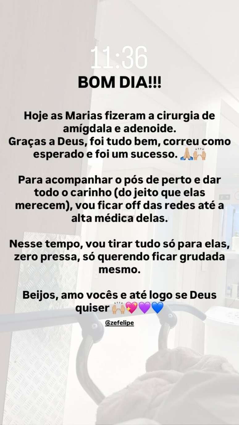 Virginia anuncia pausa nas redes sociais para se dedicar ao p&oacute;s-operat&oacute;rio das filhas