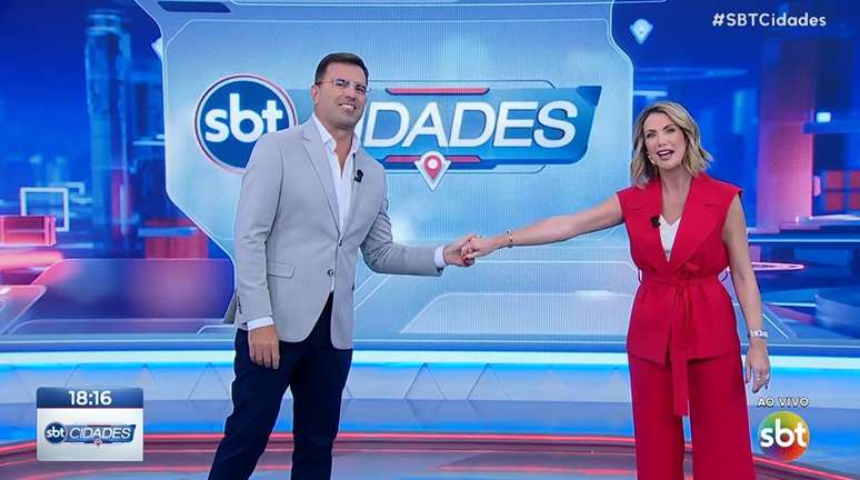 Os apresentadores do 'SBT Cidades', Rodrigo Bocardi e Erica Reis: bom entrosamento diante das c&acirc;meras