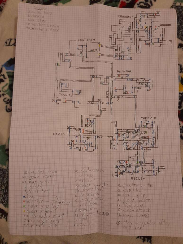Mapa do primeiro Metroid feito &agrave; m&atilde;o por jogador