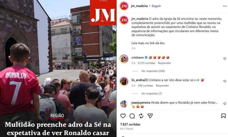 Cristiano Ronaldo achou gra&ccedil;a da hist&oacute;ria e comentou com emojis de sorriso &agrave; hist&oacute;ria inusitada &ndash; Reprodu&ccedil;&atilde;o