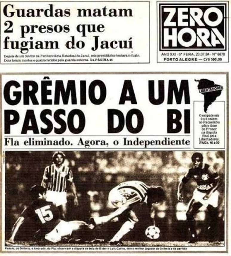 Jornal de 1984 cobre elimina&ccedil;&atilde;o do Flamengo na Liberta de 1984 para o Gr&ecirc;mio &ndash;