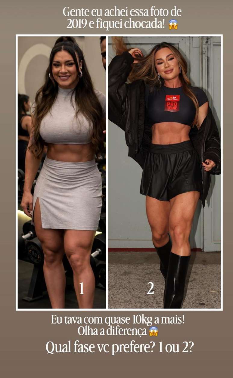 Juju Salimeni posta foto de 2019 comparando com o shape atual.