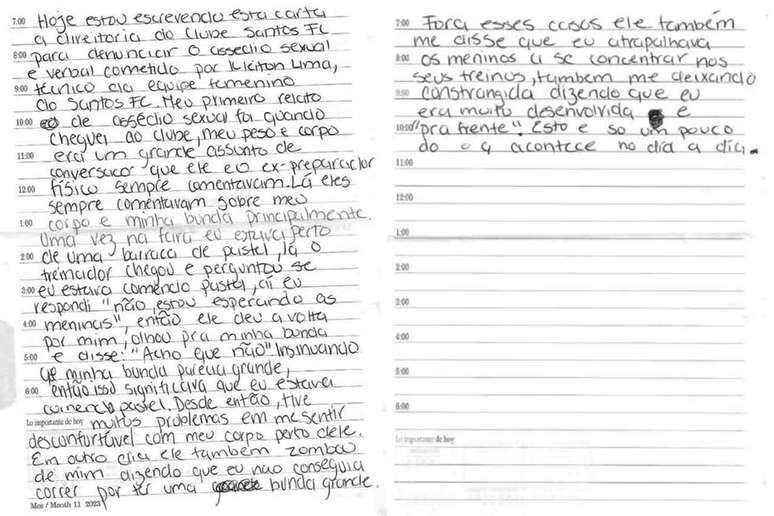 Trecho da carta entregue &agrave; diretoria do Santos &ndash;