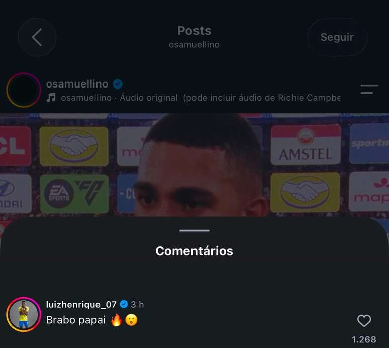 Luiz Henrique comenta em post de Samuel Lino &ndash;