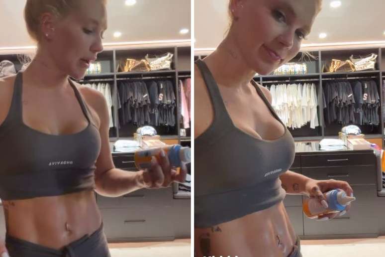 Virginia higieniza regi&atilde;o do piercing ap&oacute;s entrar na piscina