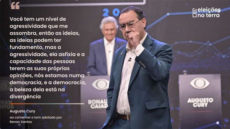 Debate da Band reuniu os candidatos &agrave; Presid&ecirc;ncia Renan Santos (Miss&atilde;o), Ronaldo Caiado (PSD) e Augusto Cury (Avante) 