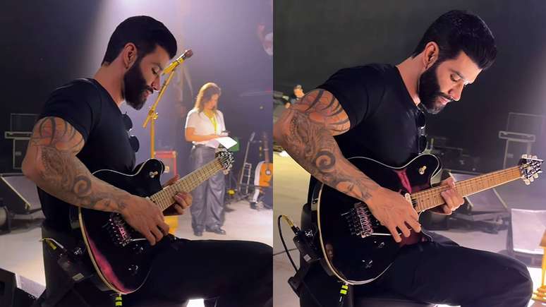 Gusttavo Lima tocando Steve Vai na guitarra (Fotos: reprodu&ccedil;&atilde;o / Instagram)