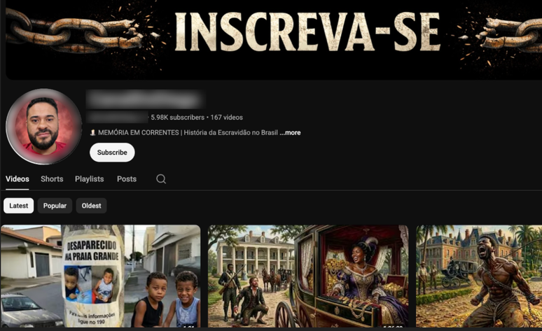 Canal mistura v&iacute;deos sobre not&iacute;cias e publica&ccedil;&otilde;es sobre escravid&atilde;o com IA