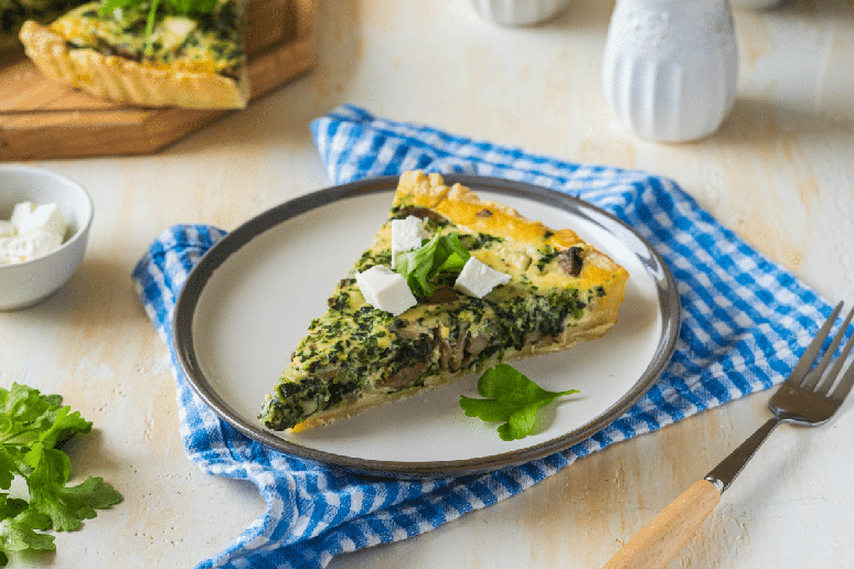 Quiche de espinafre com cogumelo 