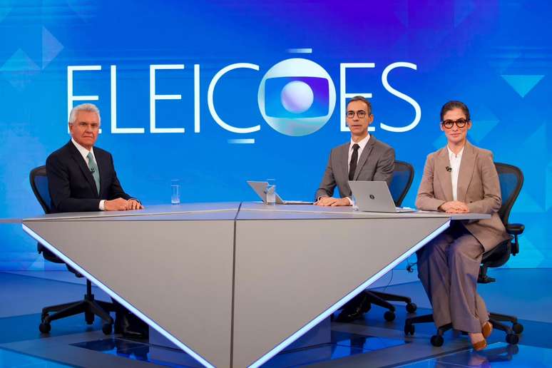  Ronaldo Caiado (PSD) com Renata Vasconcellos e C&eacute;sar Tralli nos Est&uacute;dios Globo.