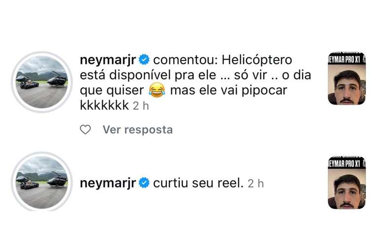 Neymar aceitou o desafio de F&aacute;bio Sormani durante intera&ccedil;&atilde;o nas redes sociais &ndash;