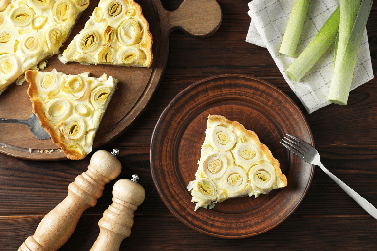 Quiche saud&aacute;vel de alho-por&oacute; 