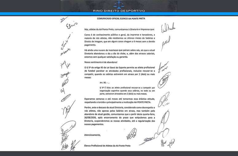 Nota do elenco da Ponte sobre a suspens&atilde;o das atividades &ndash;