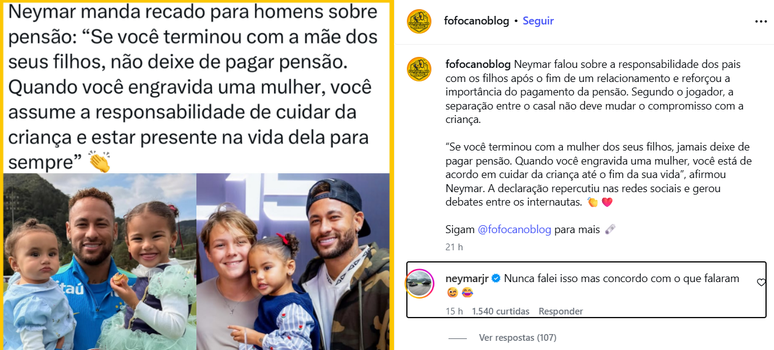 Neymar sobre pagar pens&atilde;o aos filhos