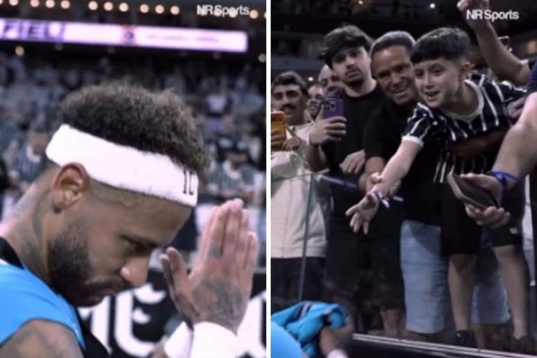Neymar reposta v&iacute;deo e escreve sobre epis&oacute;dio no est&aacute;dio | Neymar entregando camisa para menino