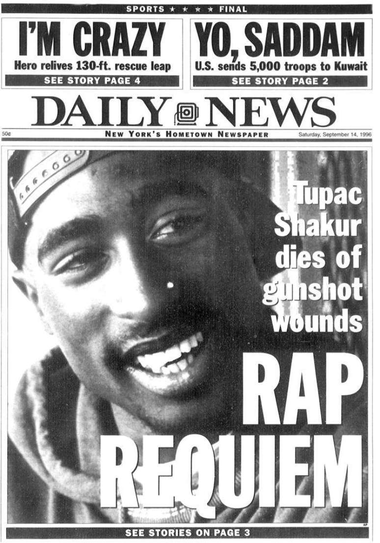 O assassinato de Tupac Shakur abalou o mundo da m&uacute;sica na d&eacute;cada de 1990