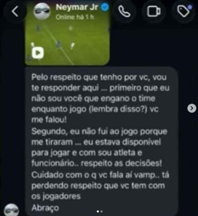Mensagem de Neymar a Vampeta.