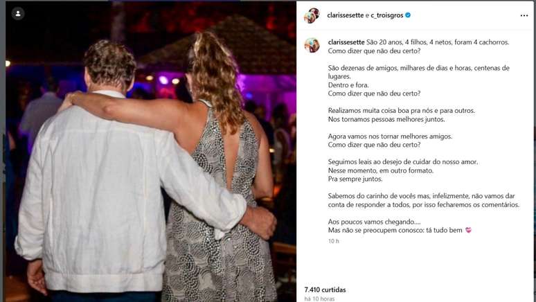 Clarisse Sette e Claude Troisgros estiveram juntos por 20 anos
