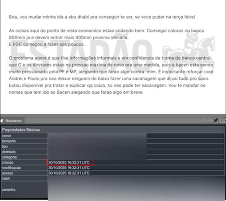 Mensagem de Vorcaro a Moraes