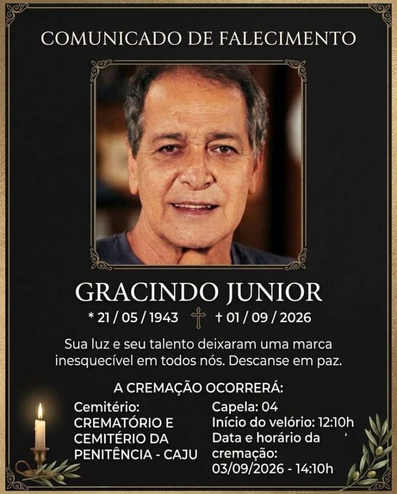 Vel&oacute;rio de Gracindo Jr. ser&aacute; realizado nesta quinta-feira, 3, no Cemit&eacute;rio da Penit&ecirc;ncia, no Rio de Janeiro