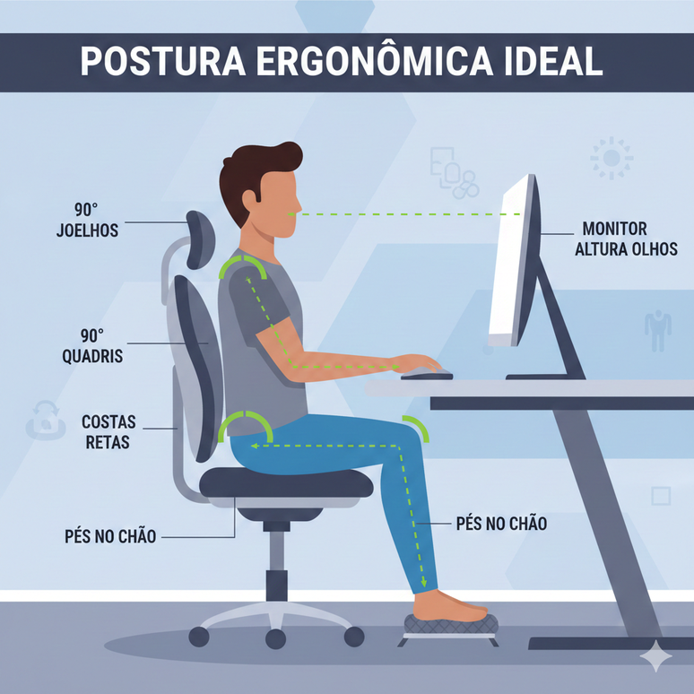 O &acirc;ngulo correto dos joelhos e o apoio dos p&eacute;s