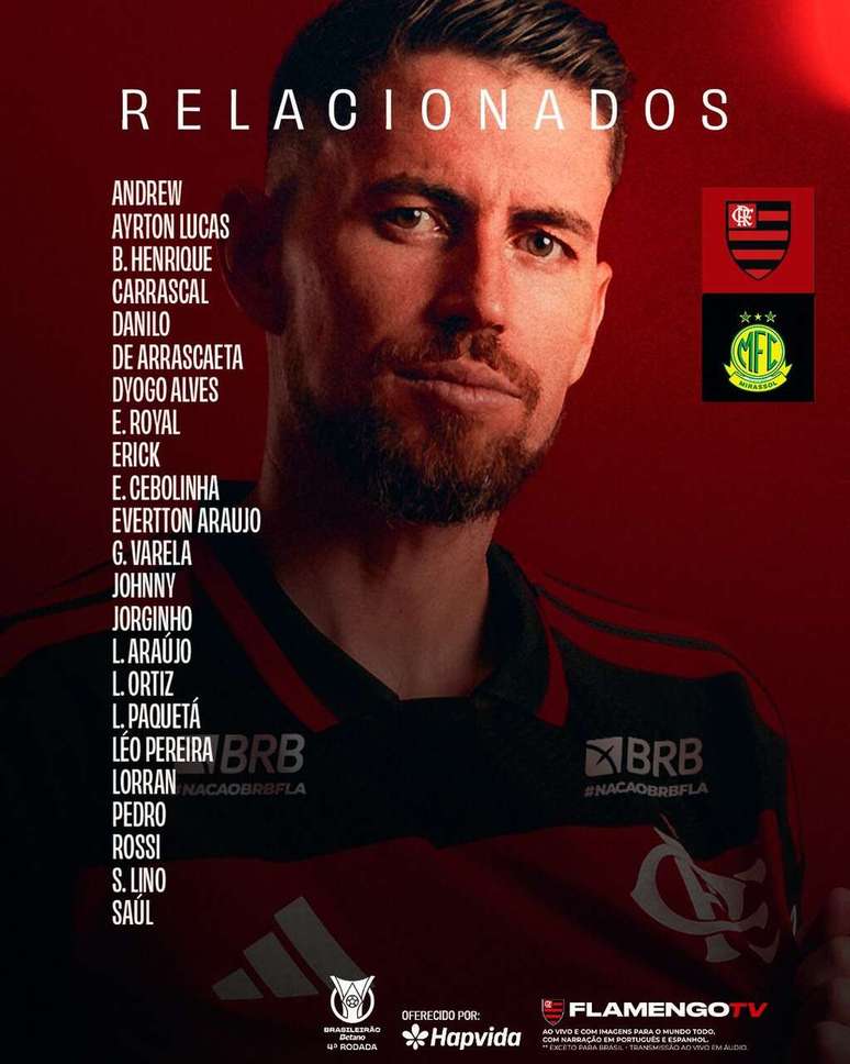 Lista de relacionados do Flamengo para pegar o Mirassol &ndash;